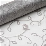 12" x 10 Yards Velvet Embroidery on Organza Fabric Bolt - Silver
