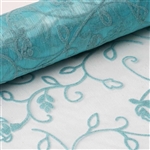 12" x 10 Yards Velvet Embroidery on Organza Fabric Bolt - Turquoise