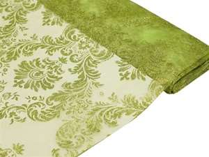 Glittered Damask Flocking on Organza - Apple Green 54" x 10yards