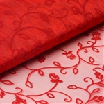 54" x 10 Yards Velvet Embroidery Sheer Organza Fabric Bolt - Red