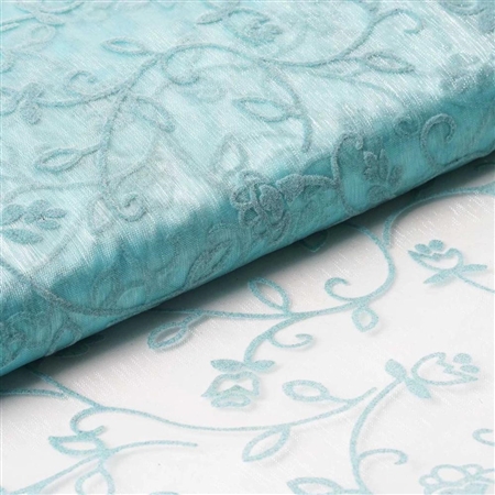 54" x 10 Yards Velvet Embroidery Sheer Organza Fabric Bolt - Turquoise