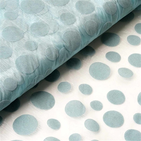 54" x 10 Yards Velvet Dots Sheer Organza Fabric Bolt - Light Blue