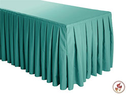 FR Box Pleat Polyester Table Skirts - 6 Foot Table (3 sides covered) - 11 foot section
