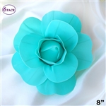 8" Large Foam DIY 3D Artificial Flowers For Wedding Room Wall Decoration - Turquoise - Pack of 6