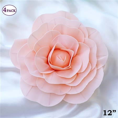 12" Foam Paper Craft Artificial Flowers For Wedding - Blush - Pack of 4