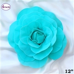12" Foam Paper Craft Artificial Flowers For Wedding - Turquoise - Pack of 4