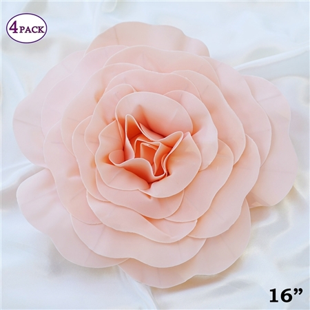 16" Large Artificial DIY 3D Flowers for Room Wall Decoration - Blush - Pack of 4