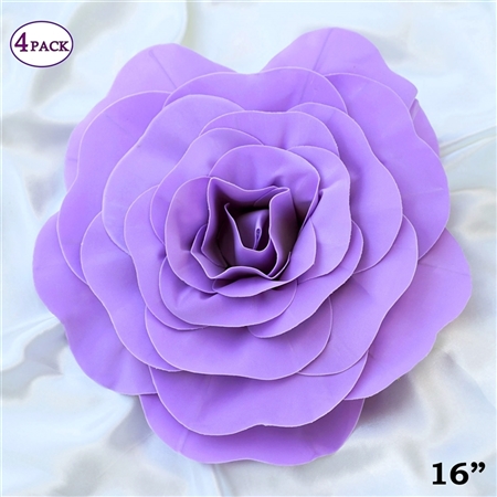 16" Large Artificial DIY 3D Flowers for Room Wall Decoration - Lavender - Pack of 4