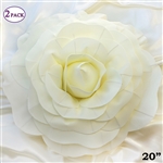 20" Giant Rose DIY 3D Artificial Flowers for Wedding Room Wall Decoration - Ivory - Pack of 2