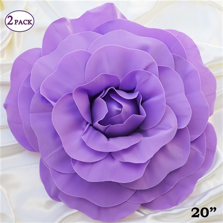 20" Giant Rose DIY 3D Artificial Flowers for Wedding Room Wall Decoration - Lavender - Pack of 2