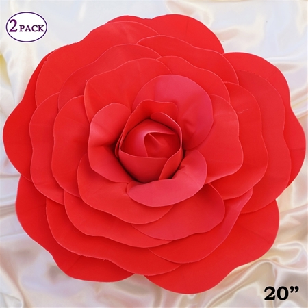 20" Giant Rose DIY 3D Artificial Flowers for Wedding Room Wall Decoration - Red - Pack of 2
