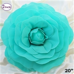 20" Giant Rose DIY 3D Artificial Flowers for Wedding Room Wall Decoration - Turquoise - Pack of 2