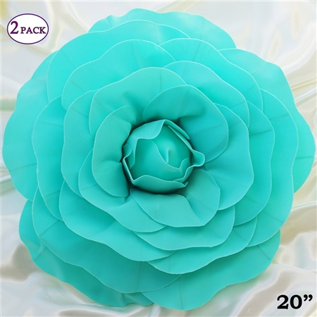 20" Giant Rose DIY 3D Artificial Flowers for Wedding Room Wall Decoration - Turquoise - Pack of 2