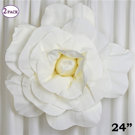 24" Giant 3D Artificial Flowers for Wedding Room Wall Decoration - Ivory - Pack of 2