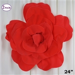 24" Giant 3D Artificial Flowers for Wedding Room Wall Decoration - Red - Pack of 2