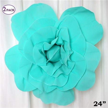 24" Giant 3D Artificial Flowers for Wedding Room Wall Decoration - Turquoise - Pack of 2