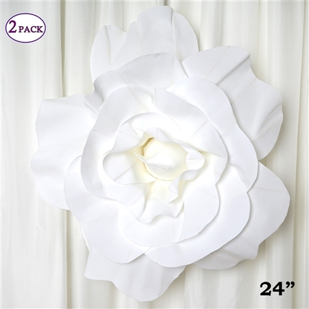 24" Giant 3D Artificial Flowers for Wedding Room Wall Decoration - White - Pack of 2