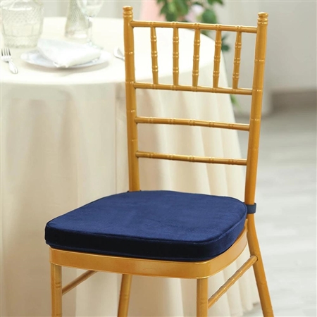 2" Thick Velcro Strap Chiavari Chair Cushion with Removable Velvet Cover - Navy Blue
