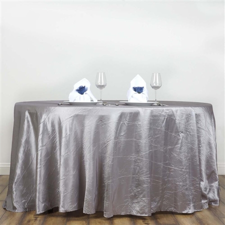Silver 117" Crinkle Taffeta Round Tablecloth