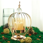 12" Gold Metal Cage Glass Votive Candle Holder With Crystal Baroque Top