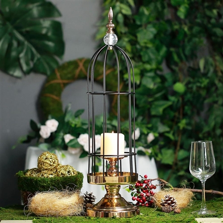 24" Tall Gold/Black Metal Cage Votive Candle Holder With Crystal Baroque Top