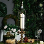 27" Tall Gold/Black Metal Cage Votive Candle Holder With Crystal Baroque Top