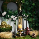 17" Tall Gold/Black Bird Cage Candle Holder with Glass Centerpiece