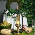19" Tall Gold/Black Bird Cage Candle Holder with Glass Centerpiece