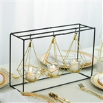 8" Gold Hanging Geometric Tealight Candle Holders with 10" Tall Black Iron Stand - Pack of 3