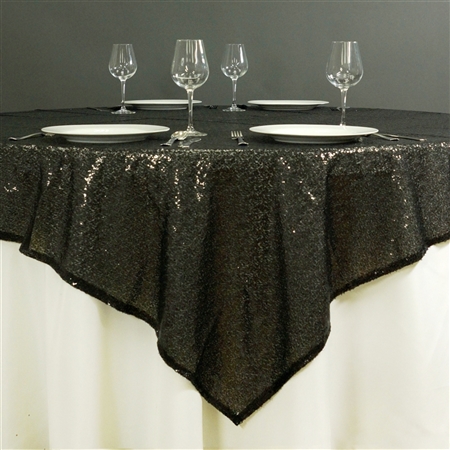 60" x 60" Grand Duchess Sequin Table Overlays - Black