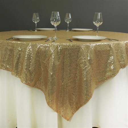 60" x 60" Grand Duchess Sequin Table Overlays - Champagne