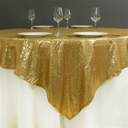 60" x 60" Grand Duchess Sequin Table Overlays - Gold