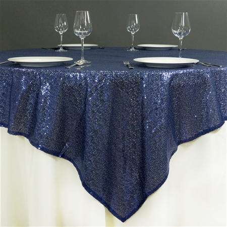 60" x 60" Grand Duchess Sequin Table Overlays - Navy Blue