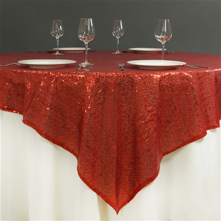 60" x 60" Grand Duchess Sequin Table Overlays - Red
