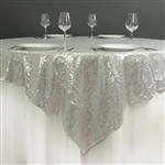 60" x 60" Grand Duchess Sequin Table Overlays - Silver
