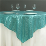 60" x 60" Grand Duchess Sequin Table Overlays - Turquoise