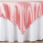 60" Rose Quartz Satin Square Overlay for Wedding Catering Party Table Decorations