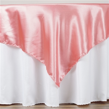 60" Rose Quartz Satin Square Overlay for Wedding Catering Party Table Decorations