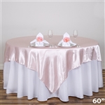 60" Blush Satin Square Overlay for Wedding Catering Party Table Decorations