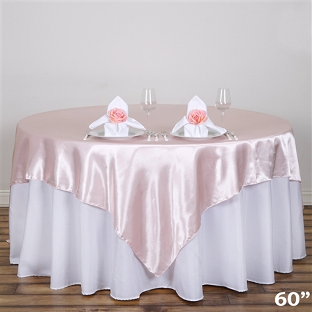 60" Blush Satin Square Overlay for Wedding Catering Party Table Decorations