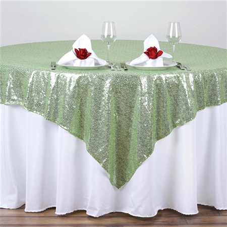72"x72" Grand Duchess Sequin Table Overlays - Tea Green