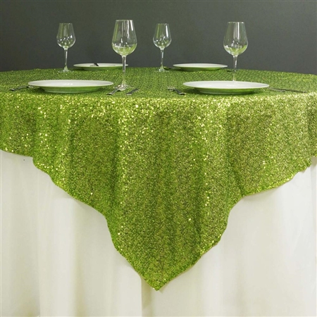72"x72" Grand Duchess Sequin Table Overlays - Apple Green