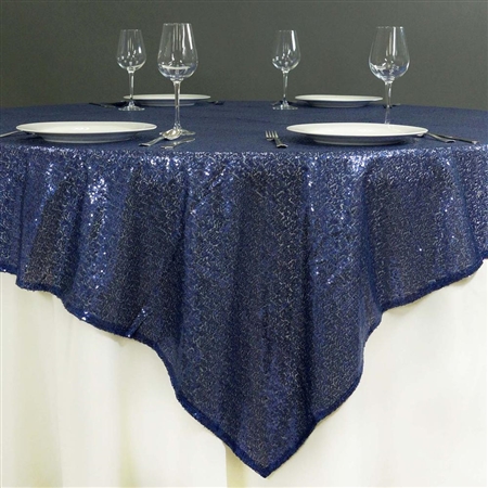 72"x72" Grand Duchess Sequin Table Overlays - Navy Blue