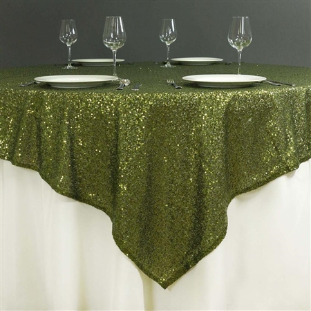 72"x72" Grand Duchess Sequin Table Overlays - Willow Green