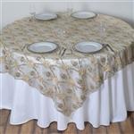72"x72" Extravagant Fashionista Table Overlays - Champagne Lace Netting