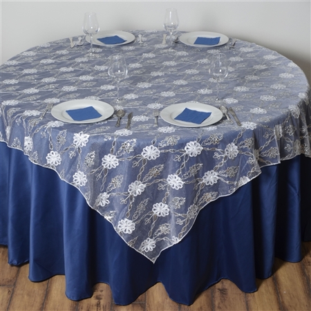 72"x72" Extravagant Fashionista Table Overlays - White Lace Netting