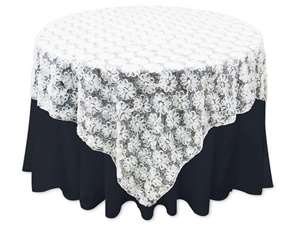 72"x72" COUTURE Blossoms & Sequins in Lace Overlay - White