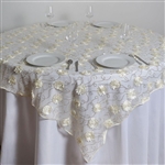 72"x72" Fiores & Sequins & Elegant Lace Overlay - Ivory