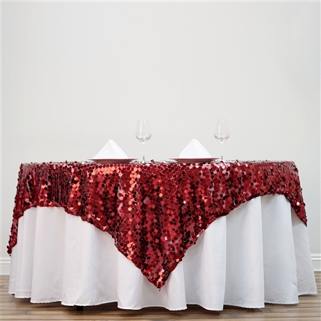 72" Premium Big Payette Sequin Overlay For Party Table - Burgundy