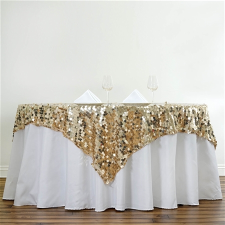 72" Premium Big Payette Sequin Overlay For Party Table - Champagne